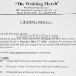 The Wedding March Filming Notice May 3, 2016 Ironworks Vancouver