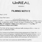 UnREAL Filming Notice Fraser Foreshore Burnaby