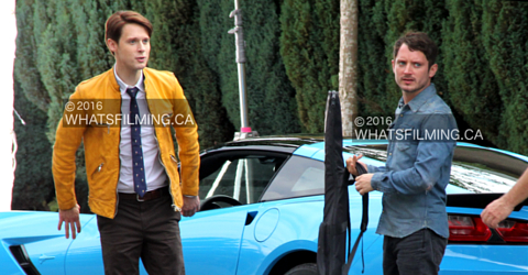 Elijah Wood & Samuel Barnett on set of Dirk Gently