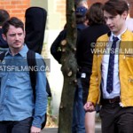 Samuel Barnett & Elijah Wood on set of Dirk Gently