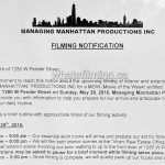 Managing Manhattan Filming Notice May 29, 2016 W Pender St Vancouver