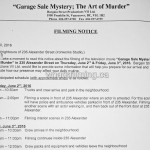 Garage Sale Mystery Filming Notice June 2, 3, 2016 Ironworks Alexander Street Vancouver