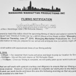 Managing Manhattan Filming Notice June 2, 2016 L’Hermitage Hotel Richards Street Vancouver