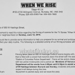 When We Rise Filming Notice June 12, 2016 W Hastings St Vancouver