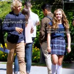 Ross Lynch & Brec Bassinger walking to set after break during Status Update filming