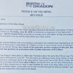 Birth of the Dragon Filming Notice June 30, 2016 Tosi Italian Food on Main St Vancouver