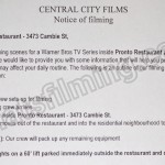 The Flash Filming Notice July 18, 2016 Pronto Restaurant Cambie Street & W 17th Ave, Vancouver