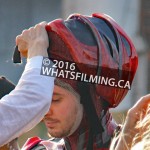 Closeup of the Red Ranger suit’s helmet