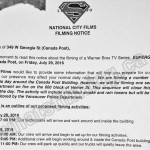 Supergirl Filming Notice July 29, 2016 at Canada Post Building and Homer Street, Vancouver