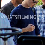 Grant Gustin as Barry Allen with Jesse L. Martin as Joe West filming The Flash Season 3 Episode 2 in Vancouver