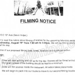 The Arrangement Filming Notice August 10, 2016 at Savio Volpe on E 15th Ave in Vancouver
