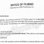 Ice Filming Notice August 10, 2016 at Twelve West on Granville St in Vancouver