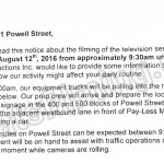 Rogue Filming Notice August 12, 2016 on Powell St in Vancouver