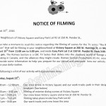 The Romeo Section Filming Notice August 15, 2016 at Victory Square and W Pender Street in Vancouver