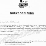 The Romeo Section Filming Notice August 19, 2016 at Holy Rosary Cathedral on Richards St in Vancouver