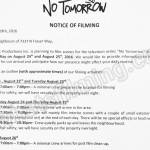 No Tomorrow Filming Notice August 24-25, 2016 at 7337 N Fraser Way, Burnaby