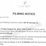 The Flash Filming Notice August 26, 2016 at 600 Homer St in Vancouver