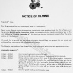 The Romeo Section Filming Notice August 31, 2016 at City Centre Hotel on Main St in Vancouver