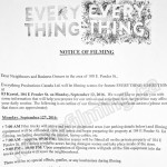 Everything, Everything Filming Notice September 12, 2016 at 104 E Pender St in Vancouver