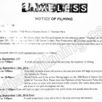 Timeless Filming Notice September 12, 2016 at Thornton Park near Pacific Central Station in Vancouver