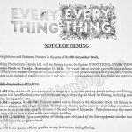 Everything, Everything Filming Notice September 13, 2016 Alexander St in Vancouver