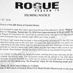 Rogue Filming Notice September 15, 2016 Cambie St in Vancouver