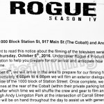 Rogue Filming Notice October 6, 2016 at The Cobalt, Andy Livingston Park & Station St in Vancouver