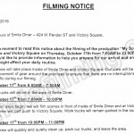 My So Called Wife Filming Notice October 17, 2016 at Smile Diner & Victory Square in Vancouver