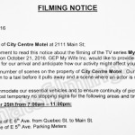 My So Called Wife Filming Notice October 24, 2016 at City Centre Motor Hotel on Main St in Vancouver