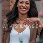 Candice Patton cracks up between takes