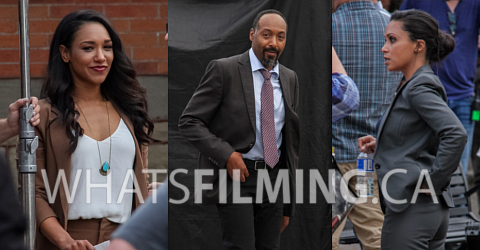 Iris West, Joe West & Cecile Horton Filming The Flash Season 3 Episode 5