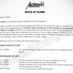 Action #1 Filming Notice November 10, 2016 at Ironworks Studio on Alexander St in Vancouver