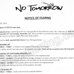 No Tomorrow Filming Notice November 14-15, 2016 at 7337 N Fraser Way in Burnaby