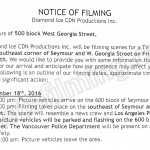 Ice Filming Notice November 18, 2016 at 500 Blk W Georgia St in Vancouver