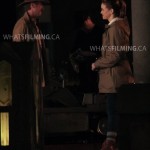 Caitlin Snow and Julian Albert filming a dialogue scene